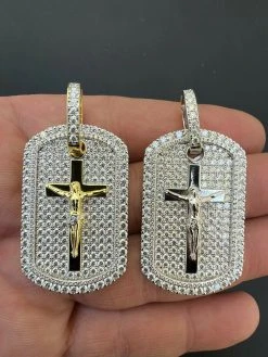 MOISSANITE Silver Gold Real Iced Jesus & Cross Dog Tag Pendant Pass Diamond Test 24 MOISSANITE Silver Gold Real Iced Jesus & Cross Dog Tag Pendant Pass Diamond Test -Harlem Bling Shop hip hop moissanite silver gold real iced jesus and cross dog tag pendant pass diamond test 18150.1664359832