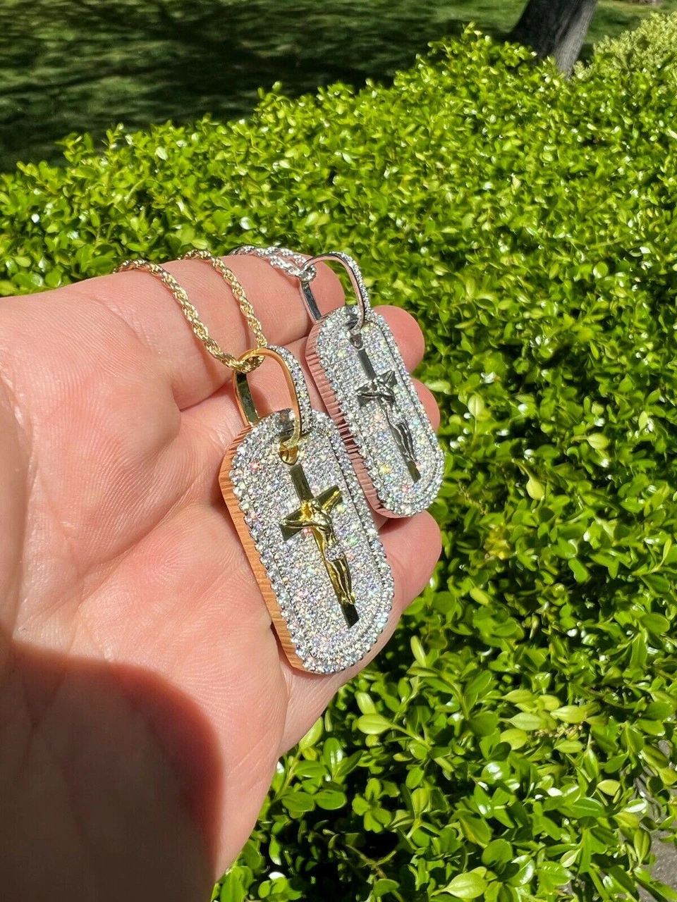 MOISSANITE Silver Gold Real Iced Jesus & Cross Dog Tag Pendant Pass Diamond Test 7 MOISSANITE Silver Gold Real Iced Jesus & Cross Dog Tag Pendant Pass Diamond Test - Image 5