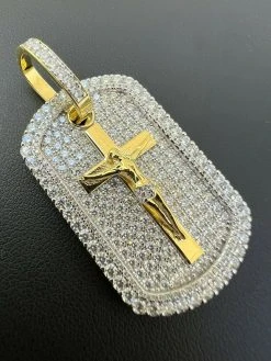 MOISSANITE Silver Gold Real Iced Jesus & Cross Dog Tag Pendant Pass Diamond Test 22 MOISSANITE Silver Gold Real Iced Jesus & Cross Dog Tag Pendant Pass Diamond Test -Harlem Bling Shop hip hop moissanite silver gold real iced jesus and cross dog tag pendant pass diamond test 56166.1664355461