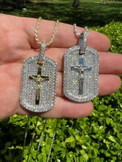 MOISSANITE Silver Gold Real Iced Jesus & Cross Dog Tag Pendant Pass Diamond Test 16 MOISSANITE Silver Gold Real Iced Jesus & Cross Dog Tag Pendant Pass Diamond Test -Harlem Bling Shop hip hop moissanite silver gold real iced jesus and cross dog tag pendant pass diamond test 85355.1664356764