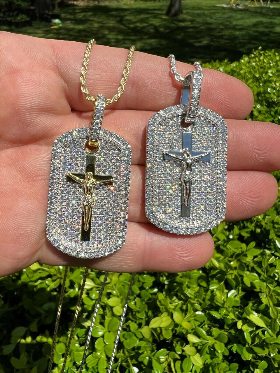 MOISSANITE Silver Gold Real Iced Jesus & Cross Dog Tag Pendant Pass Diamond Test 5 MOISSANITE Silver Gold Real Iced Jesus & Cross Dog Tag Pendant Pass Diamond Test - Image 3