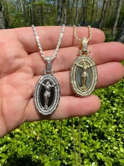 MOISSANITE Silver Gold Real Iced Jesus Oval Medallion Pendant Pass Diamond Test 24 MOISSANITE Silver Gold Real Iced Jesus Oval Medallion Pendant Pass Diamond Test -Harlem Bling Shop hip hop moissanite silver gold real iced jesus oval medallion pendant pass diamond test 78531.1664357256