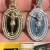 MOISSANITE Silver Gold Real Iced Jesus Oval Medallion Pendant Pass Diamond Test 2 MOISSANITE Silver Gold Real Iced Jesus Oval Medallion Pendant Pass Diamond Test -Harlem Bling Shop hip hop moissanite silver gold real iced jesus oval medallion pendant pass diamond test 89766.1664362543