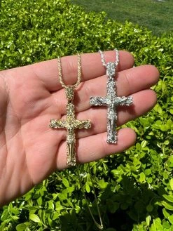 MOISSANITE Silver Gold Real Iced Nugget Jesus On Cross Pendant Pass Diamond Test 23 MOISSANITE Silver Gold Real Iced Nugget Jesus On Cross Pendant Pass Diamond Test -Harlem Bling Shop hip hop moissanite silver gold real iced nugget jesus on cross pendant pass diamond test 21300.1664360643