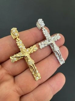 MOISSANITE Silver Gold Real Iced Nugget Jesus On Cross Pendant Pass Diamond Test 19 MOISSANITE Silver Gold Real Iced Nugget Jesus On Cross Pendant Pass Diamond Test -Harlem Bling Shop hip hop moissanite silver gold real iced nugget jesus on cross pendant pass diamond test 51909.1664362937