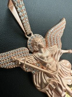 MOISSANITE St Michael & Dragon Pendant 925 Silver - Rose & Yellow Gold Necklace 35 MOISSANITE St Michael & Dragon Pendant 925 Silver - Rose & Yellow Gold Necklace -Harlem Bling Shop hip hop moissanite st michael and dragon pendant 925 silver rose and yellow gold necklace 03555.1694049530