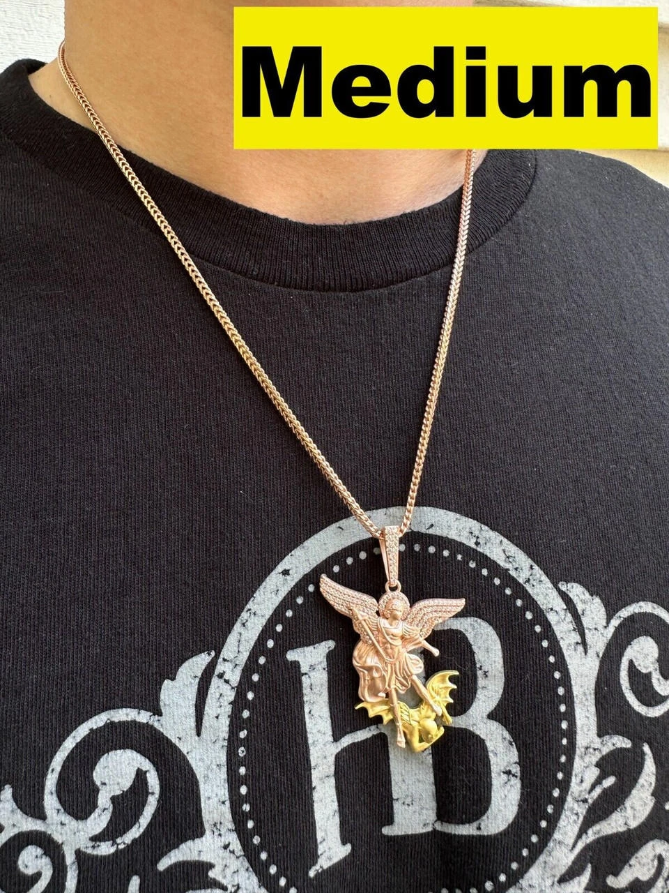 MOISSANITE St Michael & Dragon Pendant 925 Silver - Rose & Yellow Gold Necklace 9 MOISSANITE St Michael & Dragon Pendant 925 Silver - Rose & Yellow Gold Necklace - Image 7