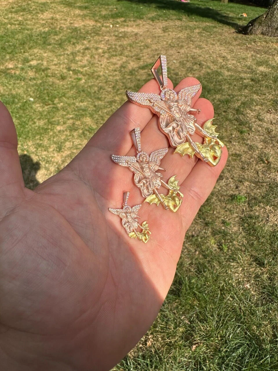 MOISSANITE St Michael & Dragon Pendant 925 Silver - Rose & Yellow Gold Necklace 18 MOISSANITE St Michael & Dragon Pendant 925 Silver - Rose & Yellow Gold Necklace - Image 16