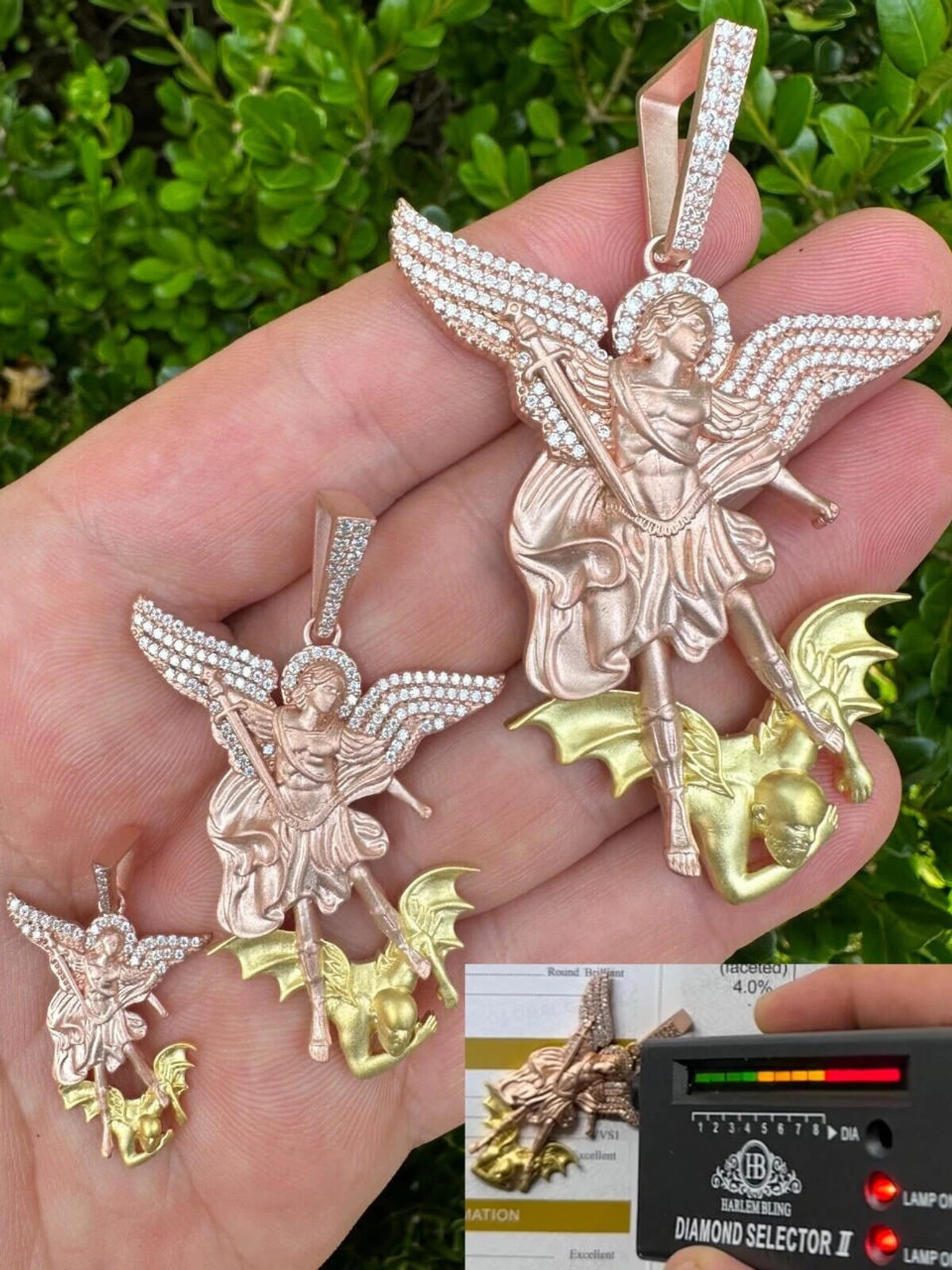 MOISSANITE St Michael & Dragon Pendant 925 Silver - Rose & Yellow Gold Necklace 3 MOISSANITE St Michael & Dragon Pendant 925 Silver - Rose & Yellow Gold Necklace