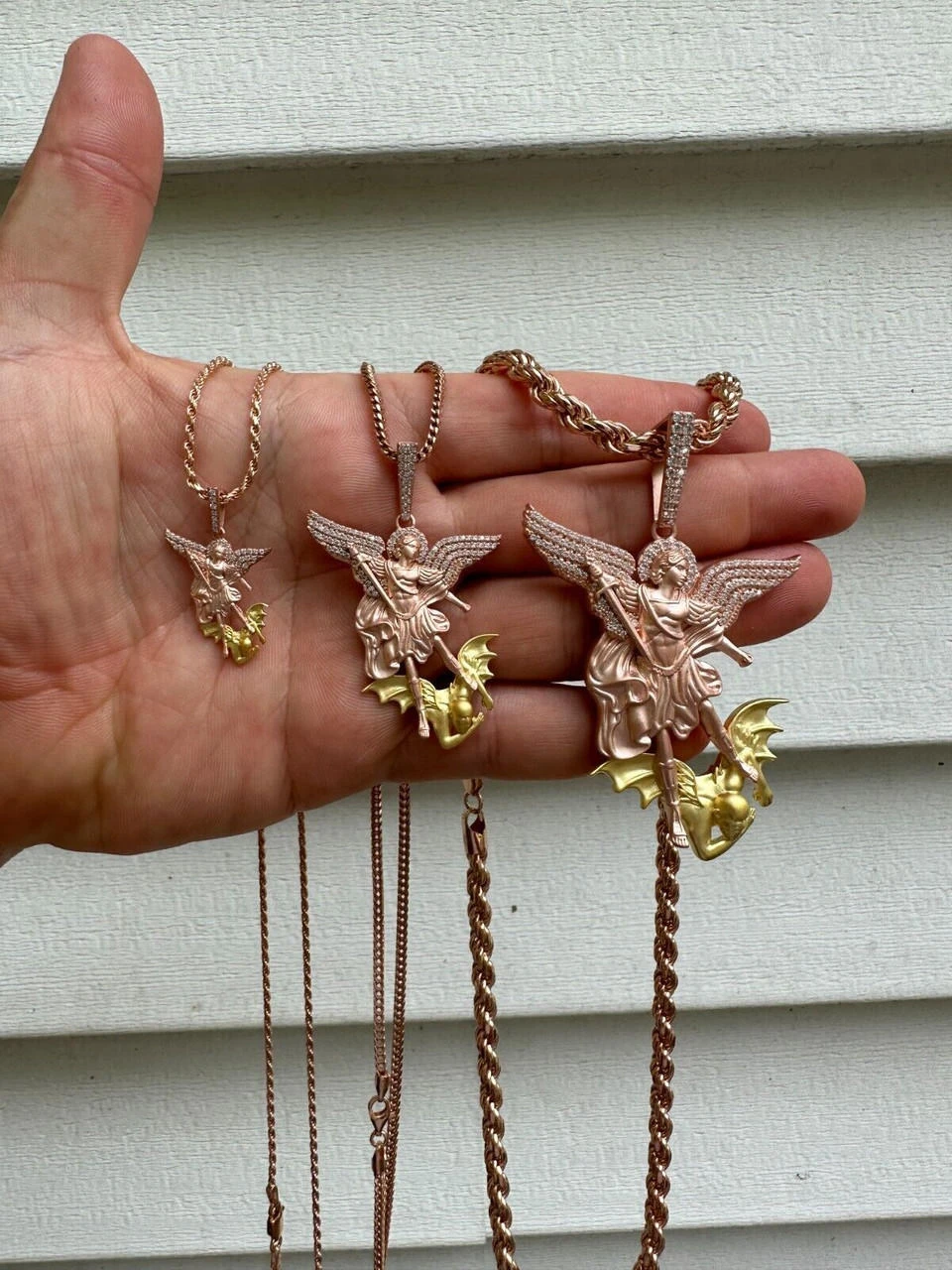 MOISSANITE St Michael & Dragon Pendant 925 Silver - Rose & Yellow Gold Necklace 7 MOISSANITE St Michael & Dragon Pendant 925 Silver - Rose & Yellow Gold Necklace - Image 5