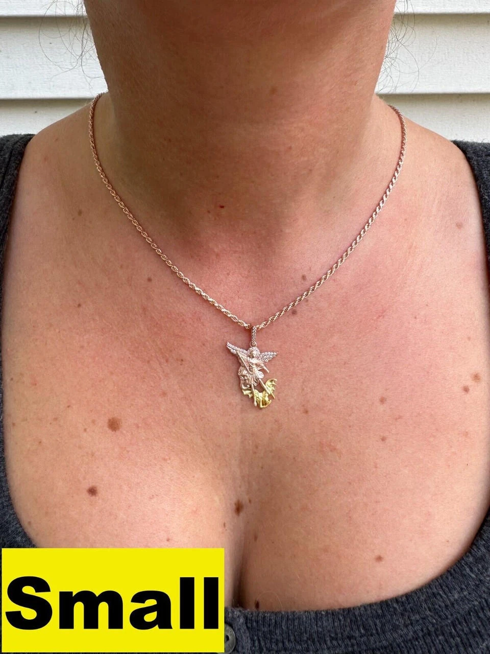 MOISSANITE St Michael & Dragon Pendant 925 Silver - Rose & Yellow Gold Necklace 11 MOISSANITE St Michael & Dragon Pendant 925 Silver - Rose & Yellow Gold Necklace - Image 9