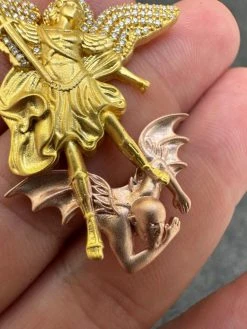 MOISSANITE St Michael & Dragon Pendant 925 Silver - Yellow & Rose Gold Iced Out 28 MOISSANITE St Michael & Dragon Pendant 925 Silver - Yellow & Rose Gold Iced Out -Harlem Bling Shop hip hop moissanite st michael and dragon pendant 925 silver yellow and rose gold iced out 00456.1694049298