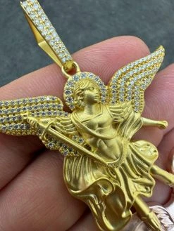 MOISSANITE St Michael & Dragon Pendant 925 Silver - Yellow & Rose Gold Iced Out 29 MOISSANITE St Michael & Dragon Pendant 925 Silver - Yellow & Rose Gold Iced Out -Harlem Bling Shop hip hop moissanite st michael and dragon pendant 925 silver yellow and rose gold iced out 08401.1694049551