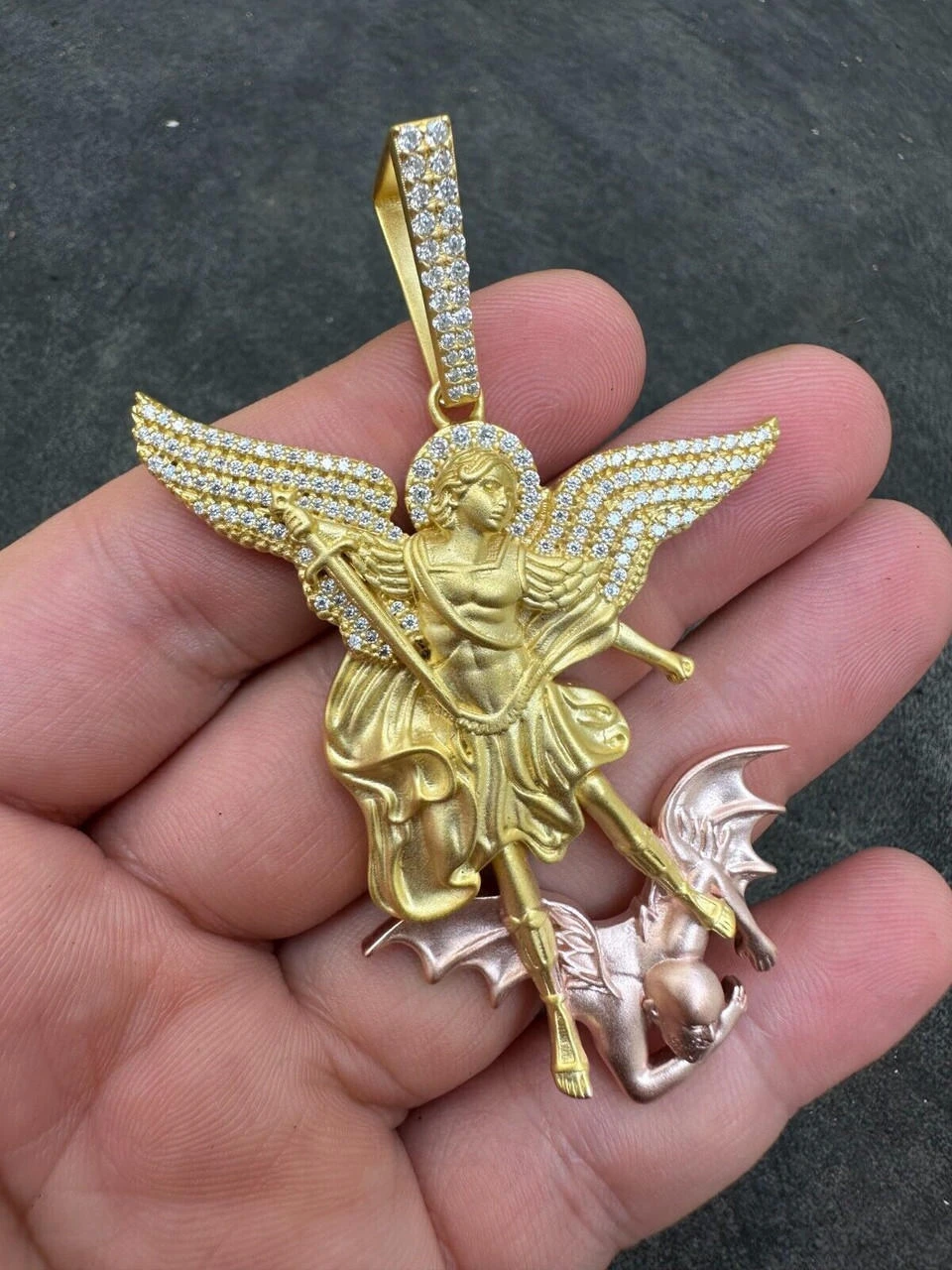 MOISSANITE St Michael & Dragon Pendant 925 Silver - Yellow & Rose Gold Iced Out 21 MOISSANITE St Michael & Dragon Pendant 925 Silver - Yellow & Rose Gold Iced Out - Image 19