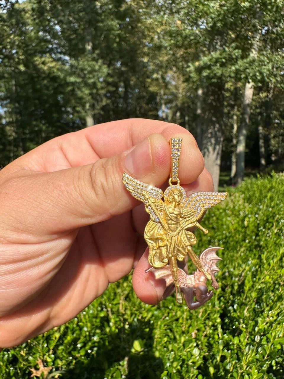 MOISSANITE St Michael & Dragon Pendant 925 Silver - Yellow & Rose Gold Iced Out 22 MOISSANITE St Michael & Dragon Pendant 925 Silver - Yellow & Rose Gold Iced Out - Image 20