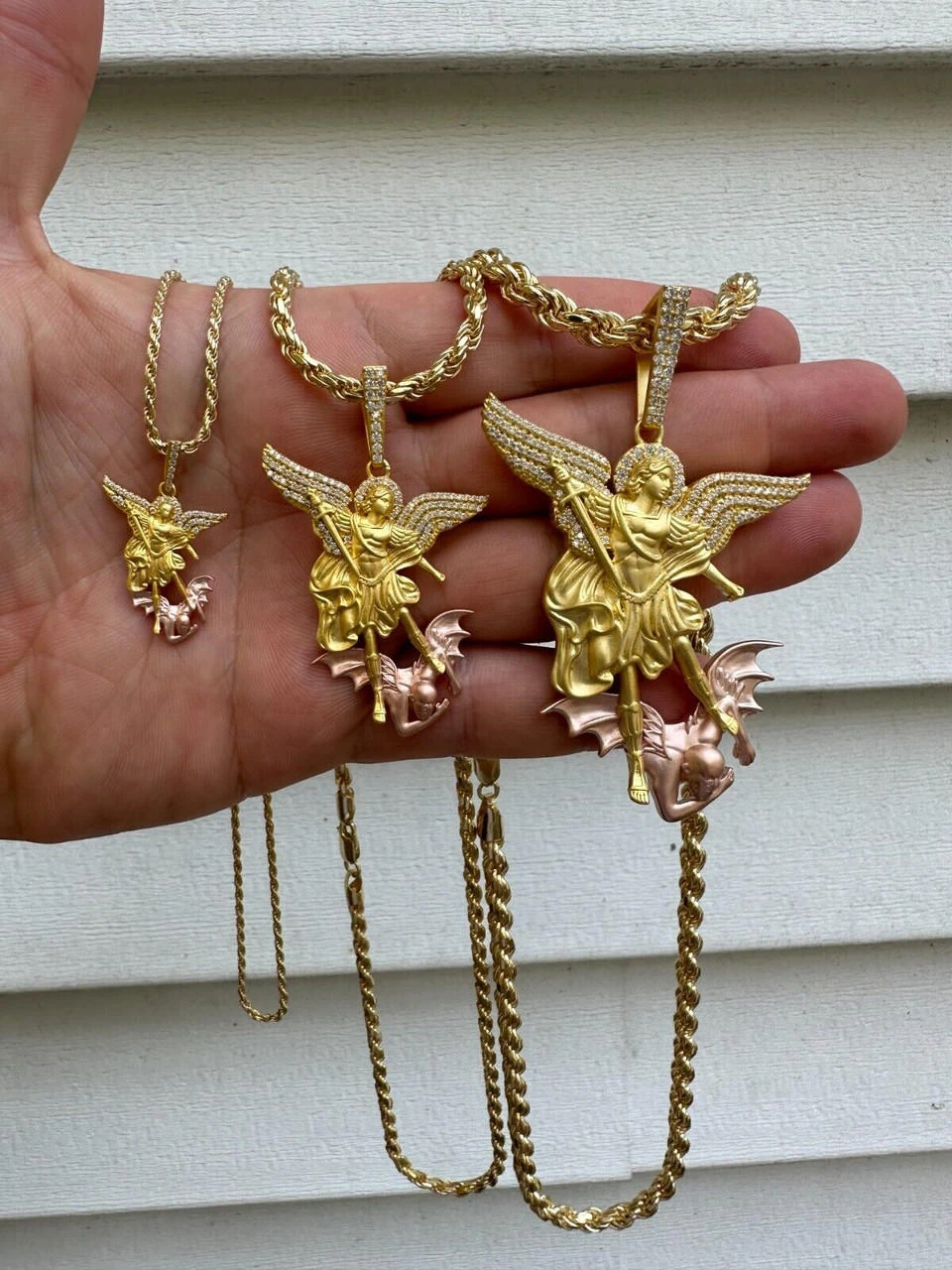 MOISSANITE St Michael & Dragon Pendant 925 Silver - Yellow & Rose Gold Iced Out 7 MOISSANITE St Michael & Dragon Pendant 925 Silver - Yellow & Rose Gold Iced Out - Image 5