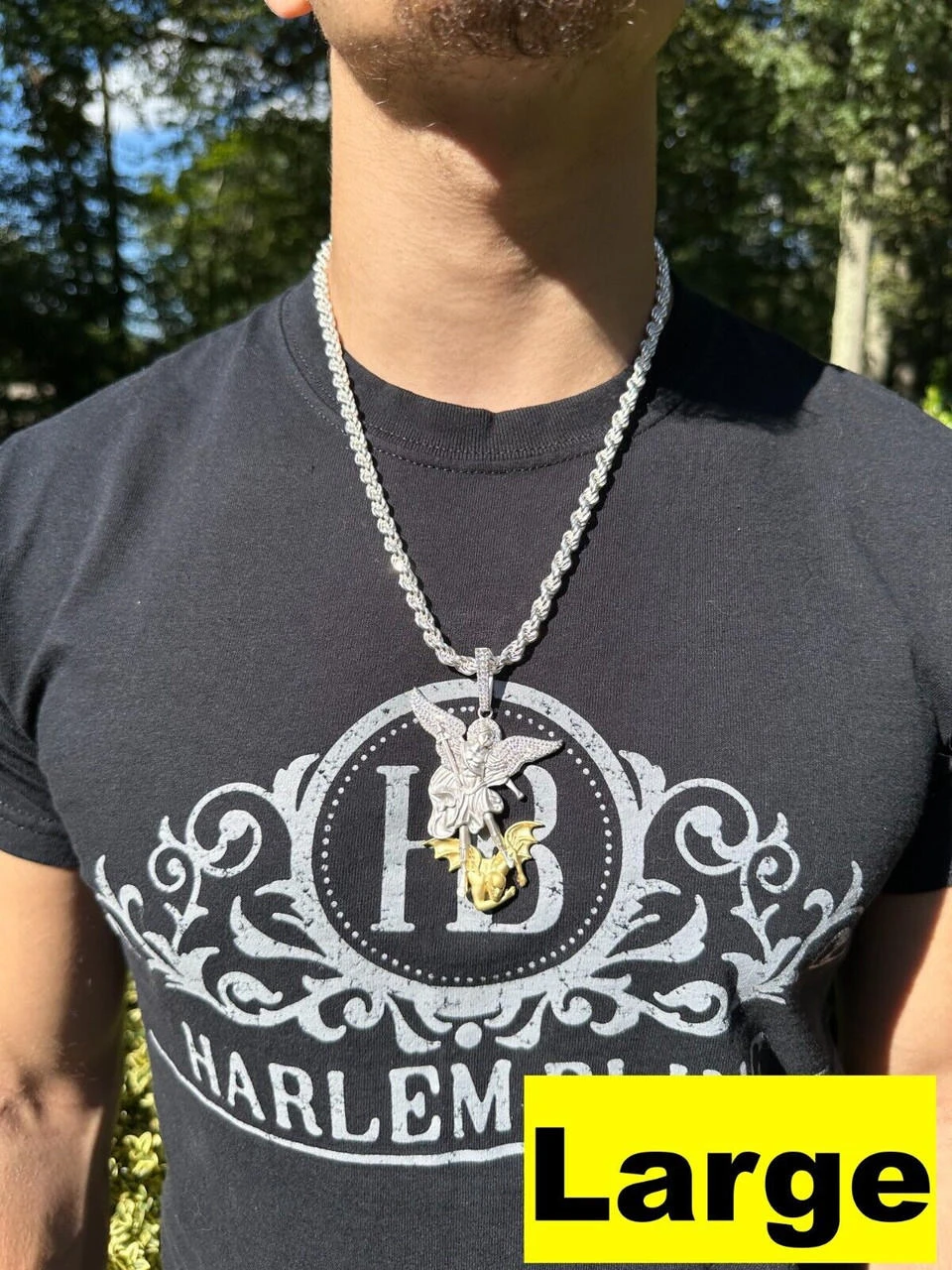 MOISSANITE St Michael Slaying Dragon Pendant 925 Silver & 14k Gold Necklace Iced 8 MOISSANITE St Michael Slaying Dragon Pendant 925 Silver & 14k Gold Necklace Iced - Image 6