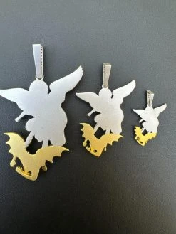 MOISSANITE St Michael Slaying Dragon Pendant 925 Silver & 14k Gold Necklace Iced 29 MOISSANITE St Michael Slaying Dragon Pendant 925 Silver & 14k Gold Necklace Iced -Harlem Bling Shop hip hop moissanite st michael slaying dragon pendant 925 silver and 14k gold necklace iced 70445.1692579056