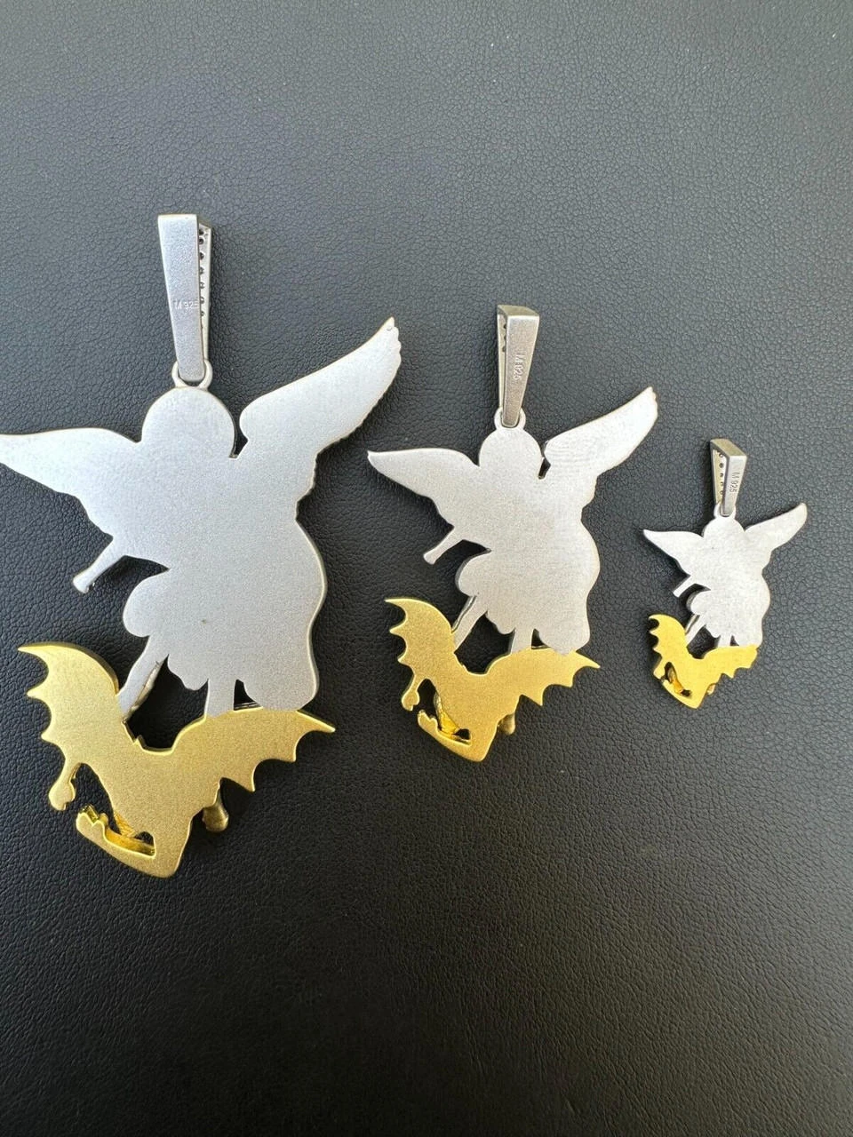 MOISSANITE St Michael Slaying Dragon Pendant 925 Silver & 14k Gold Necklace Iced 10 MOISSANITE St Michael Slaying Dragon Pendant 925 Silver & 14k Gold Necklace Iced - Image 8