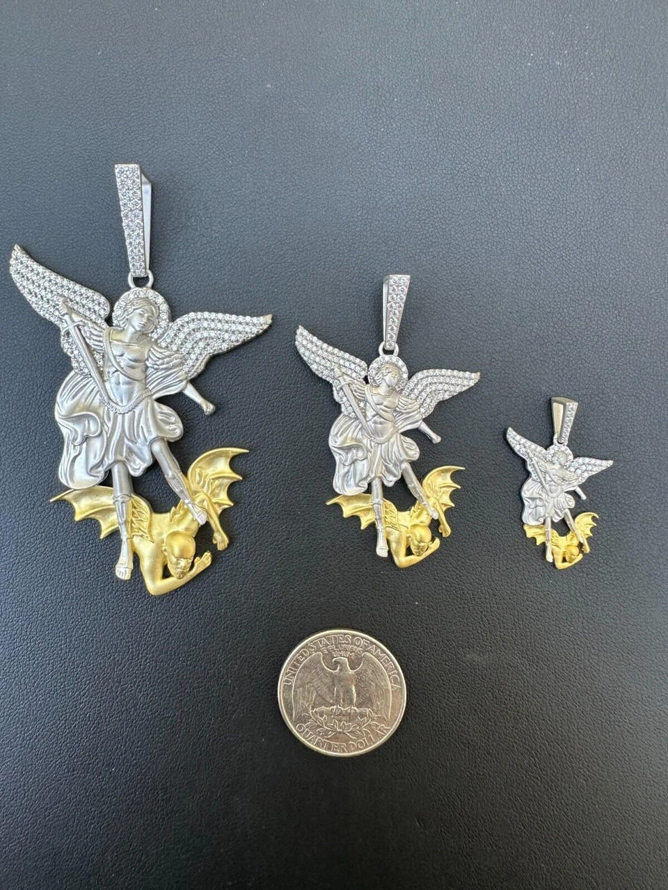MOISSANITE St Michael Slaying Dragon Pendant 925 Silver & 14k Gold Necklace Iced 16 MOISSANITE St Michael Slaying Dragon Pendant 925 Silver & 14k Gold Necklace Iced - Image 14
