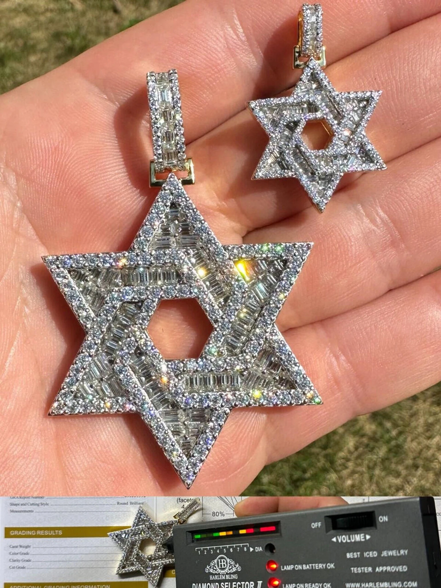 Moissanite Star Of David Pendant Iced Necklace Silver 14k Gold Plated 925 Silver 3 Moissanite Star Of David Pendant Iced Necklace Silver 14k Gold Plated 925 Silver