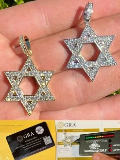 Moissanite Star Of David Pendant Iced Pass Diamond Tester Necklace Silver Gold