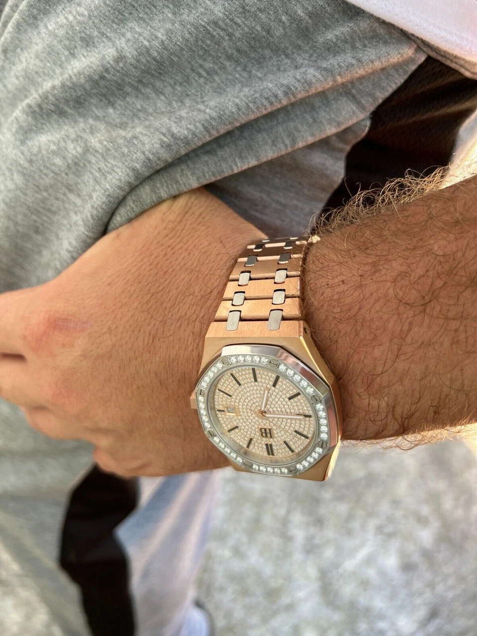 MOISSANITE Watch Iced Automatic Skeleton Back Rose Gold & Stainless Steel 44mm 6 MOISSANITE Watch Iced Automatic Skeleton Back Rose Gold & Stainless Steel 44mm - Image 4