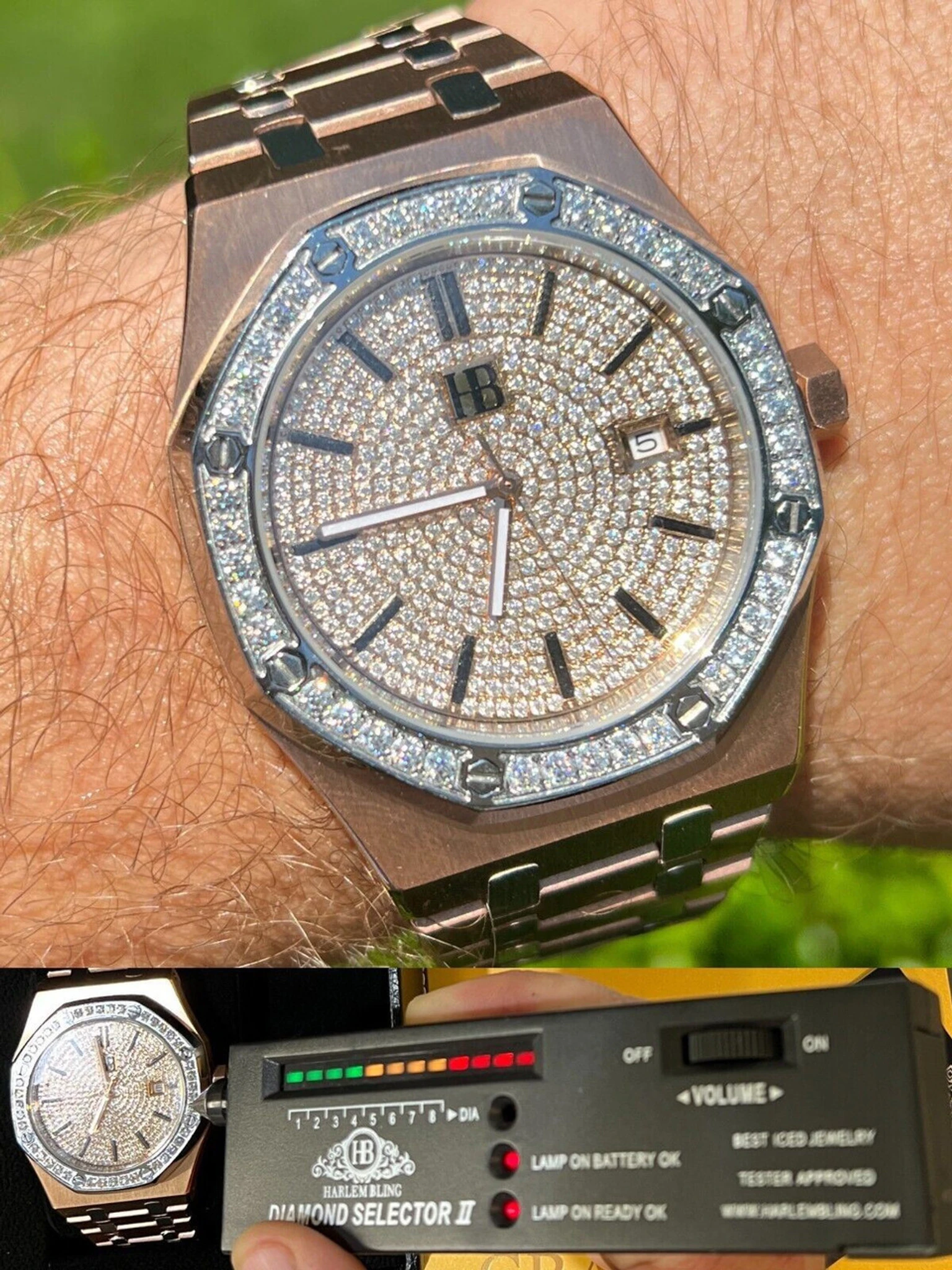 MOISSANITE Watch Iced Automatic Skeleton Back Rose Gold & Stainless Steel 44mm 3 MOISSANITE Watch Iced Automatic Skeleton Back Rose Gold & Stainless Steel 44mm