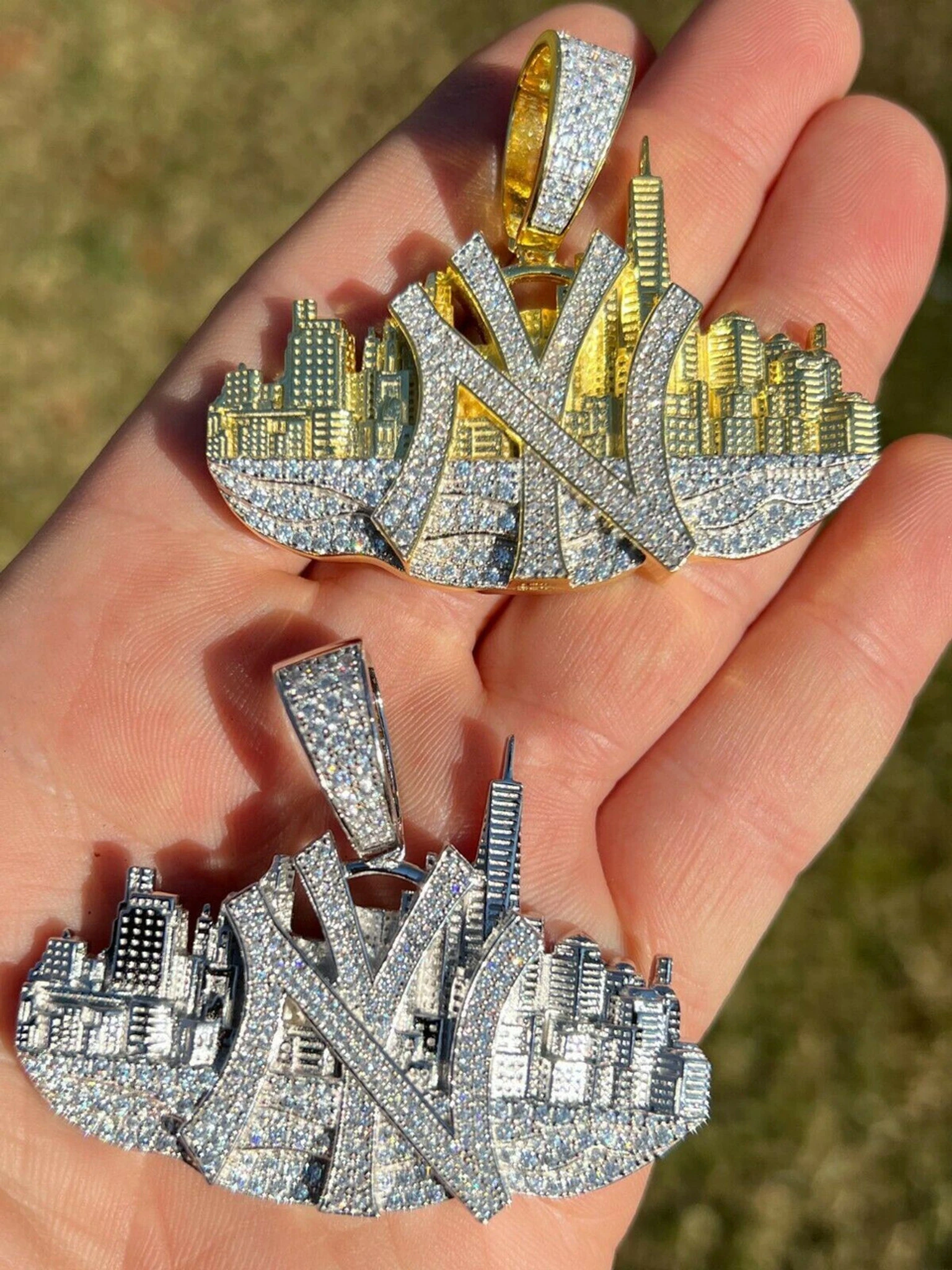 Hip Hop New York NYC Skyline Pendant Iced Diamond Real 925 Silver Gold Necklace 3 Hip Hop New York NYC Skyline Pendant Iced Diamond Real 925 Silver Gold Necklace