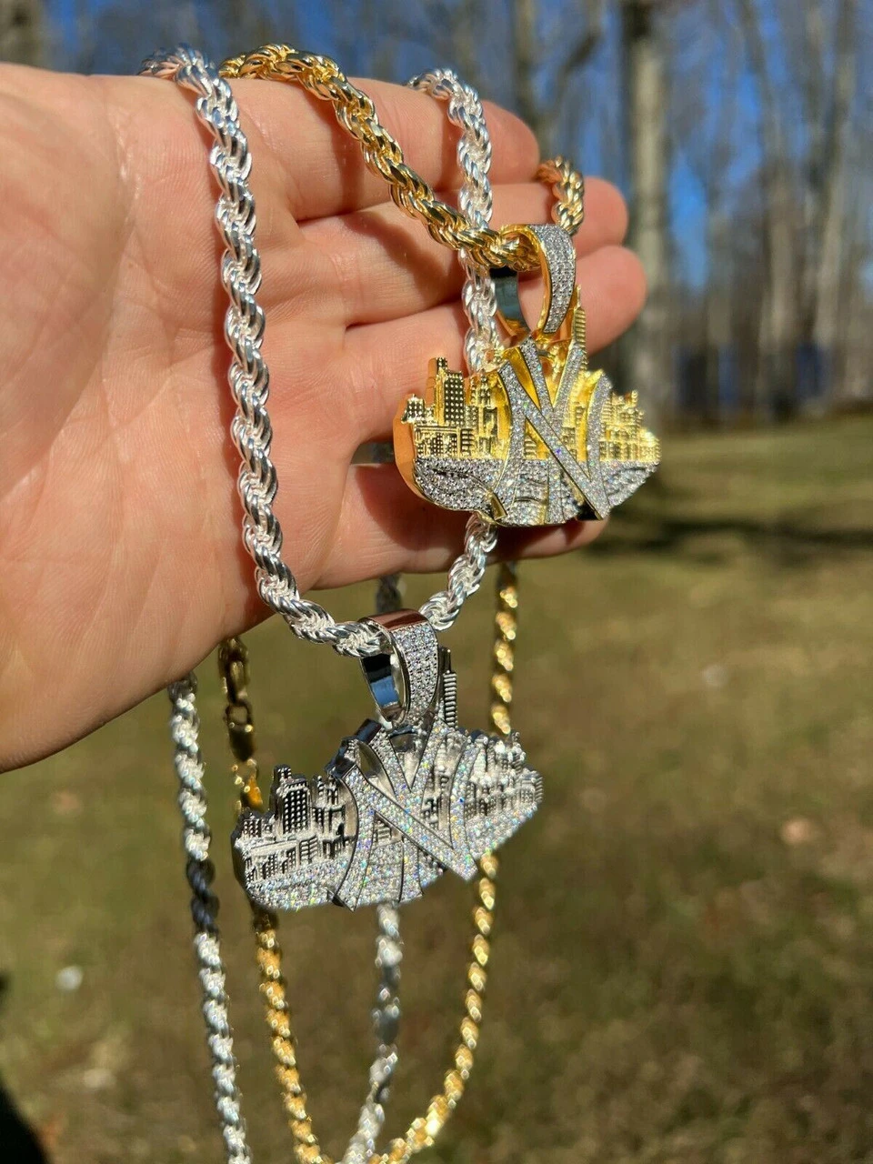 Hip Hop New York NYC Skyline Pendant Iced Diamond Real 925 Silver Gold Necklace 13 Hip Hop New York NYC Skyline Pendant Iced Diamond Real 925 Silver Gold Necklace - Image 11