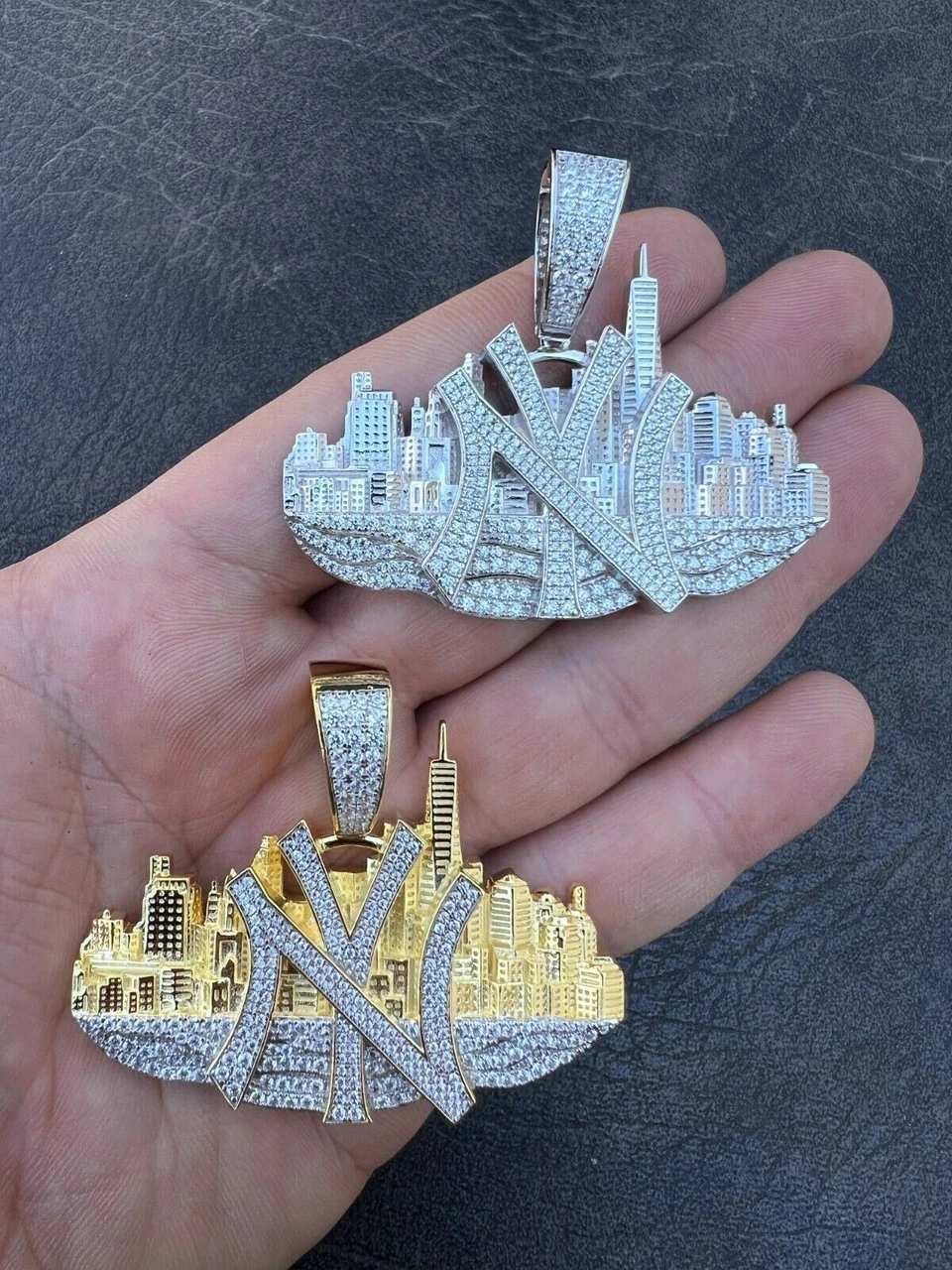 Hip Hop New York NYC Skyline Pendant Iced Diamond Real 925 Silver Gold Necklace 5 Hip Hop New York NYC Skyline Pendant Iced Diamond Real 925 Silver Gold Necklace - Image 3