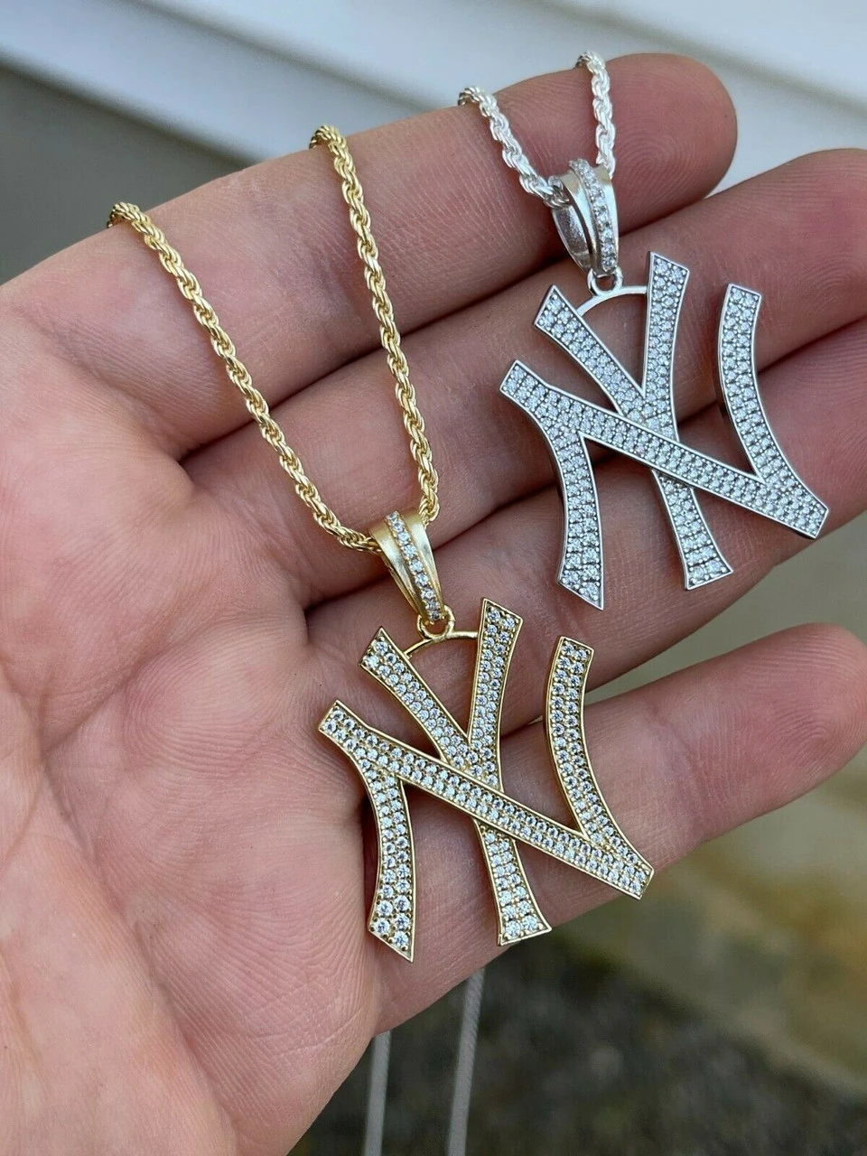 Hip Hop New York Pendant - Iced Diamond Real 925 Silver Gold Necklace 4 Hip Hop New York Pendant - Iced Diamond Real 925 Silver Gold Necklace - Image 2