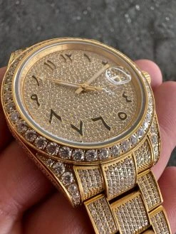 No Logo 16ct MOISSANITE Mens Gold Presidential Watch Honeycomb Iced Arabic Dial 33 No Logo 16ct MOISSANITE Mens Gold Presidential Watch Honeycomb Iced Arabic Dial -Harlem Bling Shop hip hop no logo 16ct moissanite mens gold presidential watch honeycomb iced arabic dial 12744.1689291315