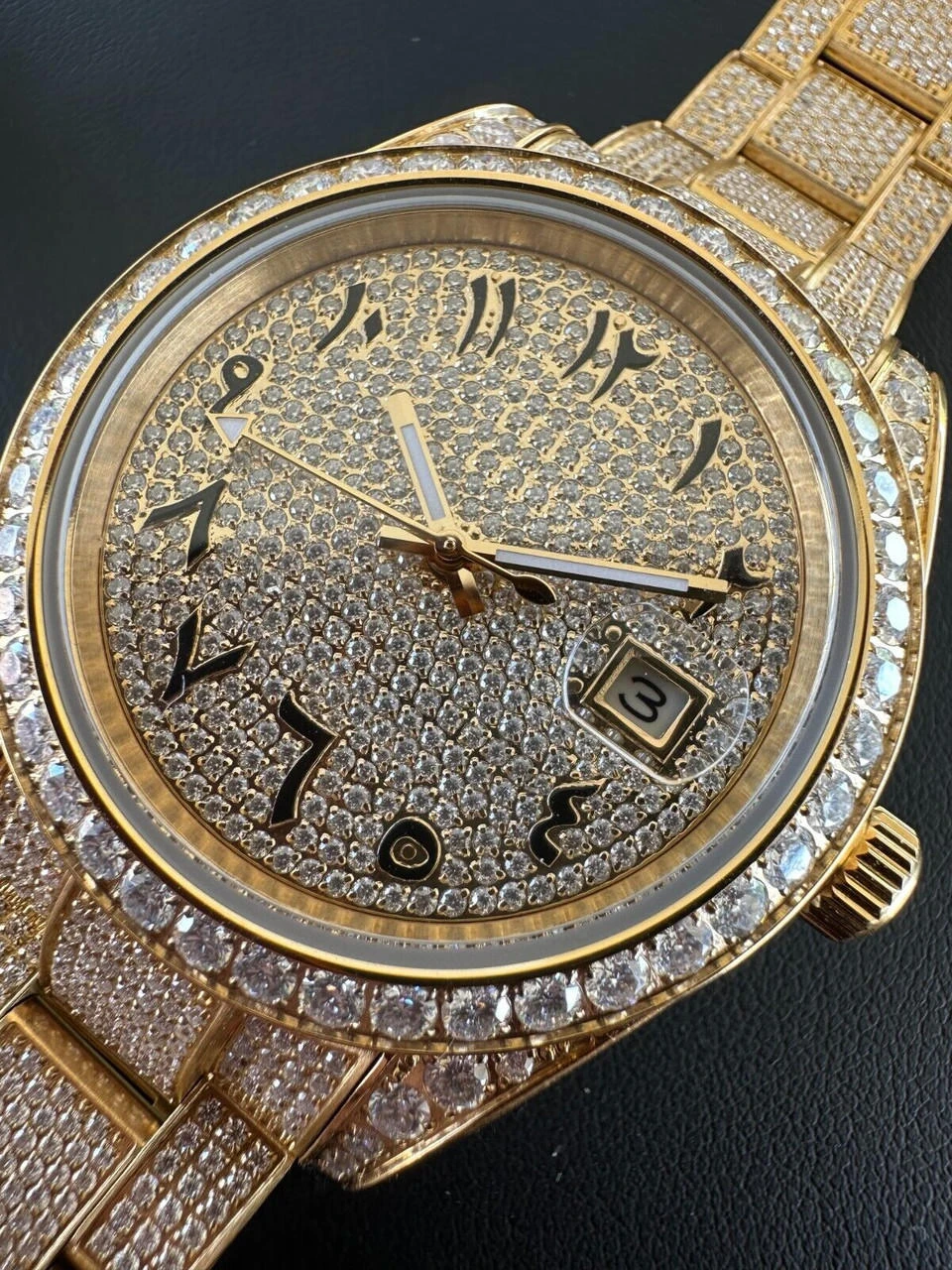 No Logo 16ct MOISSANITE Mens Gold Presidential Watch Honeycomb Iced Arabic Dial 4 No Logo 16ct MOISSANITE Mens Gold Presidential Watch Honeycomb Iced Arabic Dial - Image 2
