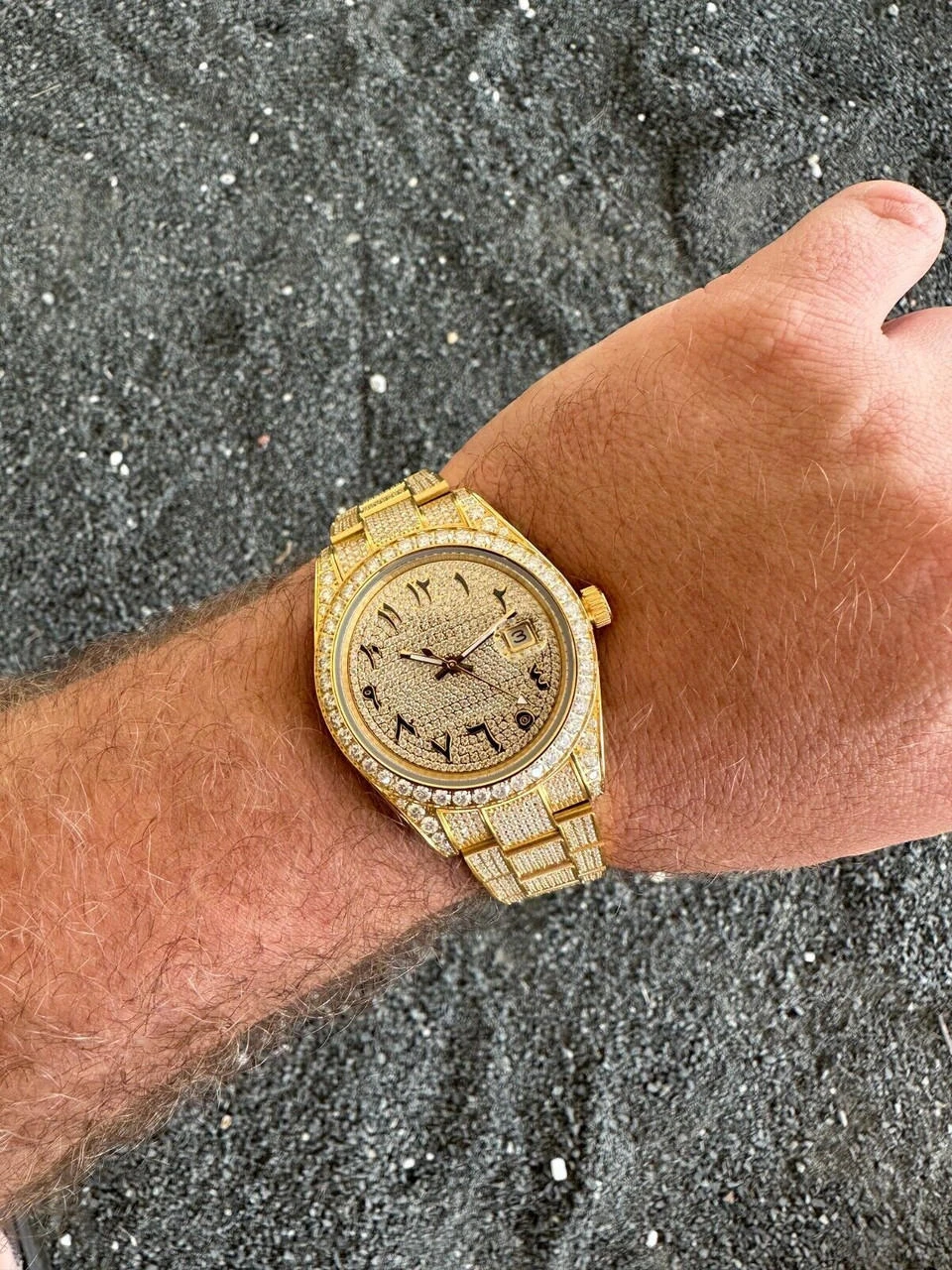 No Logo 16ct MOISSANITE Mens Gold Presidential Watch Honeycomb Iced Arabic Dial 21 No Logo 16ct MOISSANITE Mens Gold Presidential Watch Honeycomb Iced Arabic Dial - Image 19