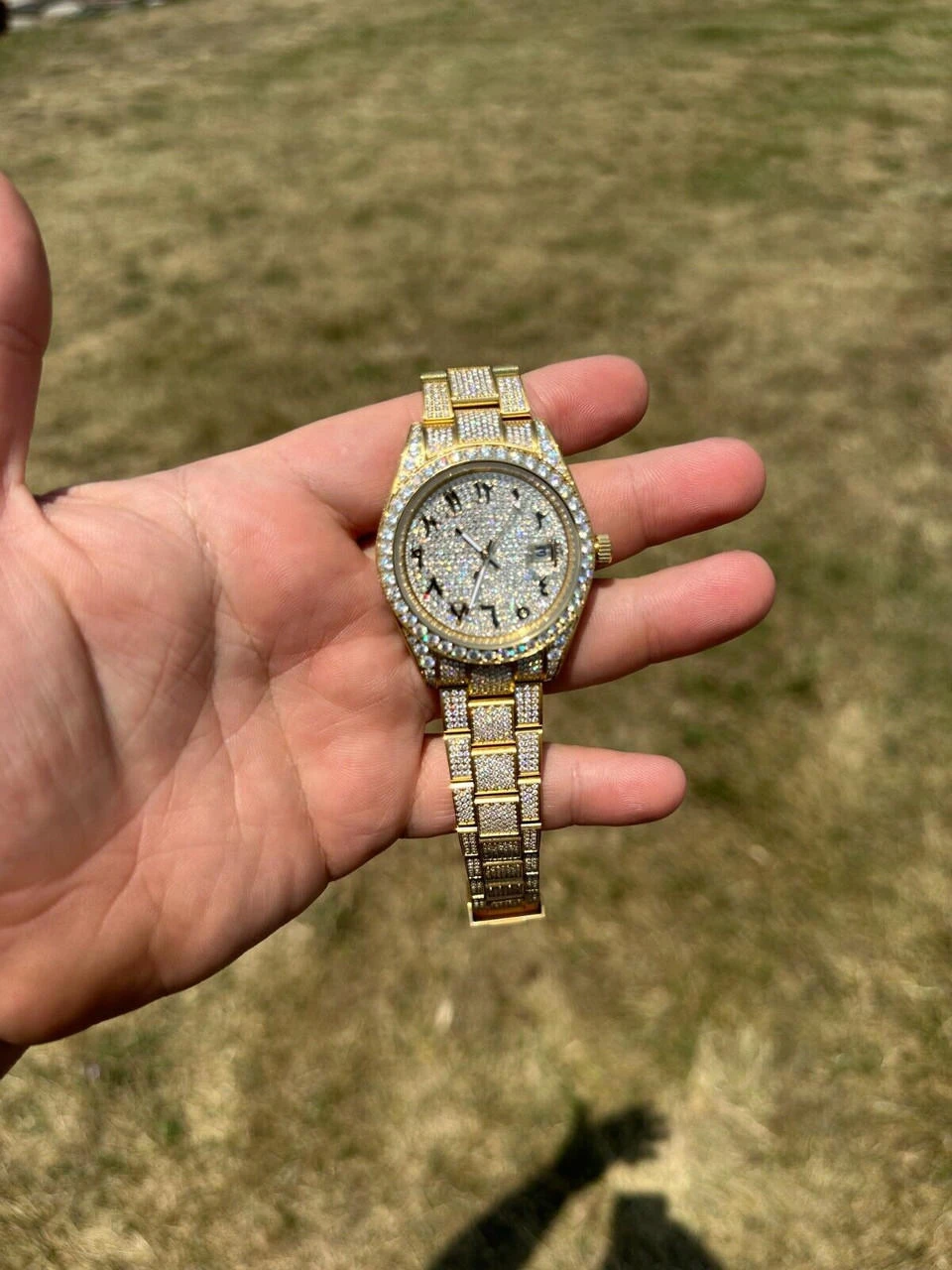 No Logo 16ct MOISSANITE Mens Gold Presidential Watch Honeycomb Iced Arabic Dial 17 No Logo 16ct MOISSANITE Mens Gold Presidential Watch Honeycomb Iced Arabic Dial - Image 15