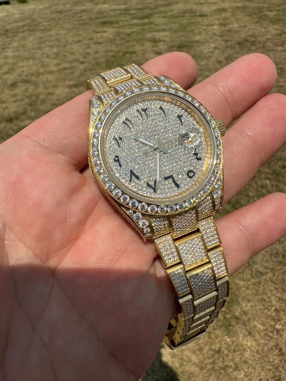 No Logo 16ct MOISSANITE Mens Gold Presidential Watch Honeycomb Iced Arabic Dial 18 No Logo 16ct MOISSANITE Mens Gold Presidential Watch Honeycomb Iced Arabic Dial - Image 16