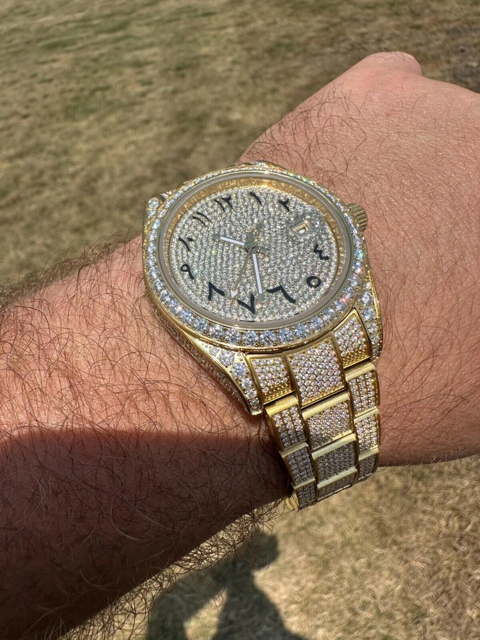 No Logo 16ct MOISSANITE Mens Gold Presidential Watch Honeycomb Iced Arabic Dial 5 No Logo 16ct MOISSANITE Mens Gold Presidential Watch Honeycomb Iced Arabic Dial - Image 3