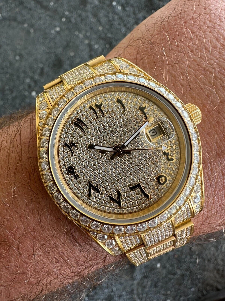 No Logo 16ct MOISSANITE Mens Gold Presidential Watch Honeycomb Iced Arabic Dial 20 No Logo 16ct MOISSANITE Mens Gold Presidential Watch Honeycomb Iced Arabic Dial - Image 18