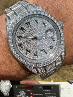 No Logo 16ct MOISSANITE Mens Presidential Watch Honeycomb Set Iced Arabic Dial