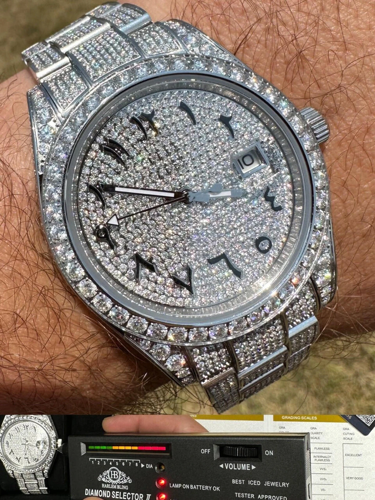 No Logo 16ct MOISSANITE Mens Presidential Watch Honeycomb Set Iced Arabic Dial 3 No Logo 16ct MOISSANITE Mens Presidential Watch Honeycomb Set Iced Arabic Dial