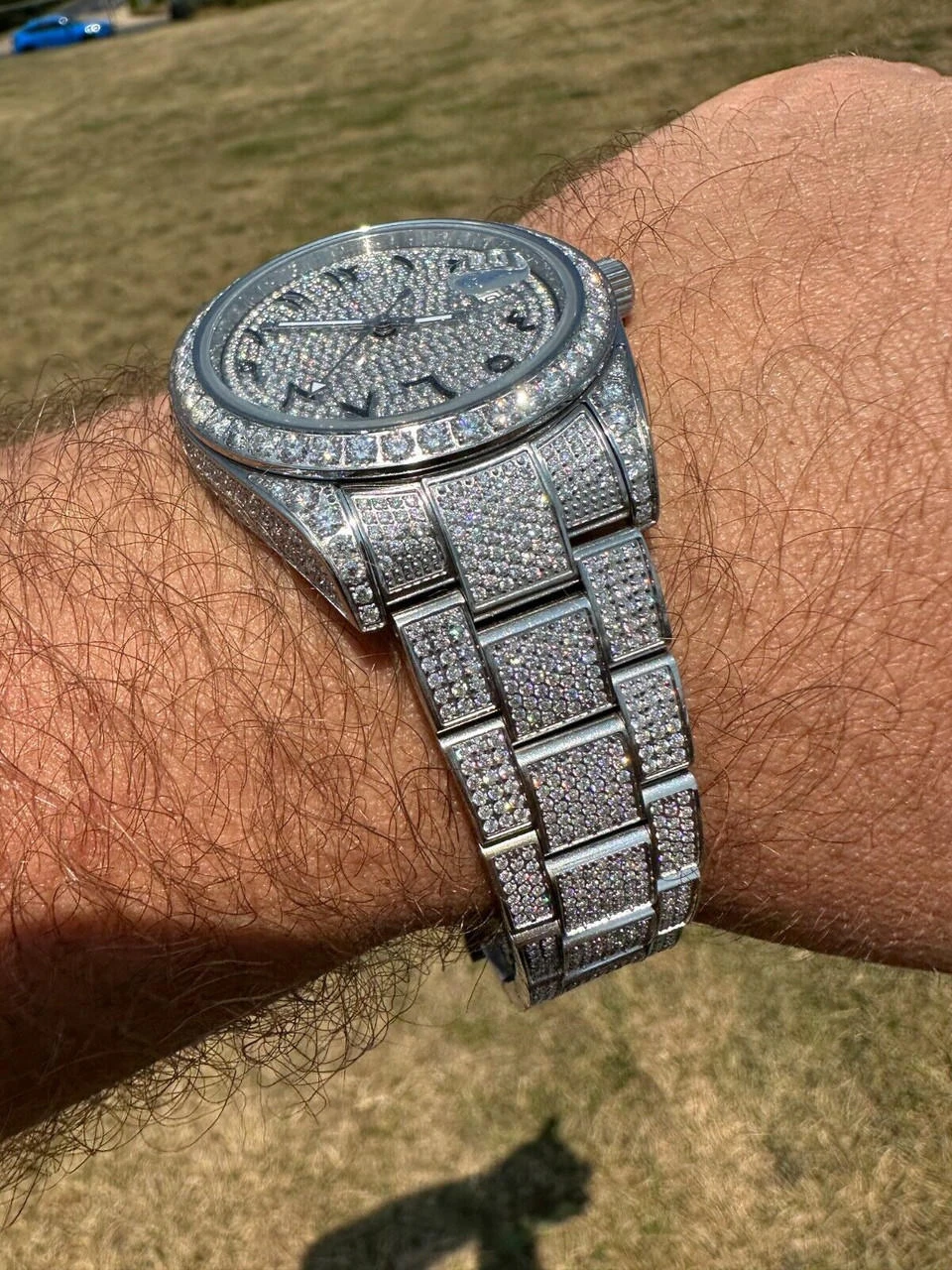 No Logo 16ct MOISSANITE Mens Presidential Watch Honeycomb Set Iced Arabic Dial 4 No Logo 16ct MOISSANITE Mens Presidential Watch Honeycomb Set Iced Arabic Dial - Image 2