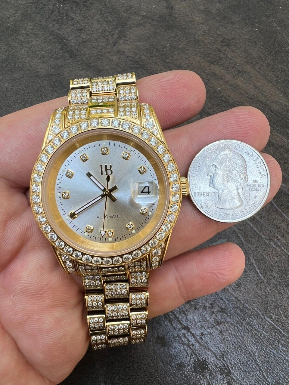 Real 13.3ct MOISSANITE Automatic Presidential Watch Gold Iced Hip Hop Pearl Face 7 Real 13.3ct MOISSANITE Automatic Presidential Watch Gold Iced Hip Hop Pearl Face - Image 5