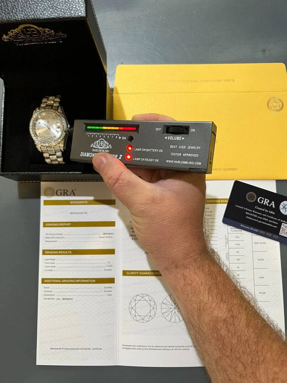 Real 13.3ct MOISSANITE Automatic Presidential Watch Silver Iced Hip Hop Pearl 9 Real 13.3ct MOISSANITE Automatic Presidential Watch Silver Iced Hip Hop Pearl - Image 7