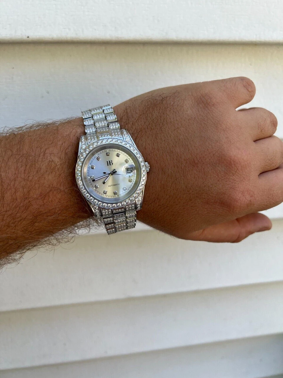 Real 13.3ct MOISSANITE Automatic Presidential Watch Silver Iced Hip Hop Pearl 4 Real 13.3ct MOISSANITE Automatic Presidential Watch Silver Iced Hip Hop Pearl - Image 2