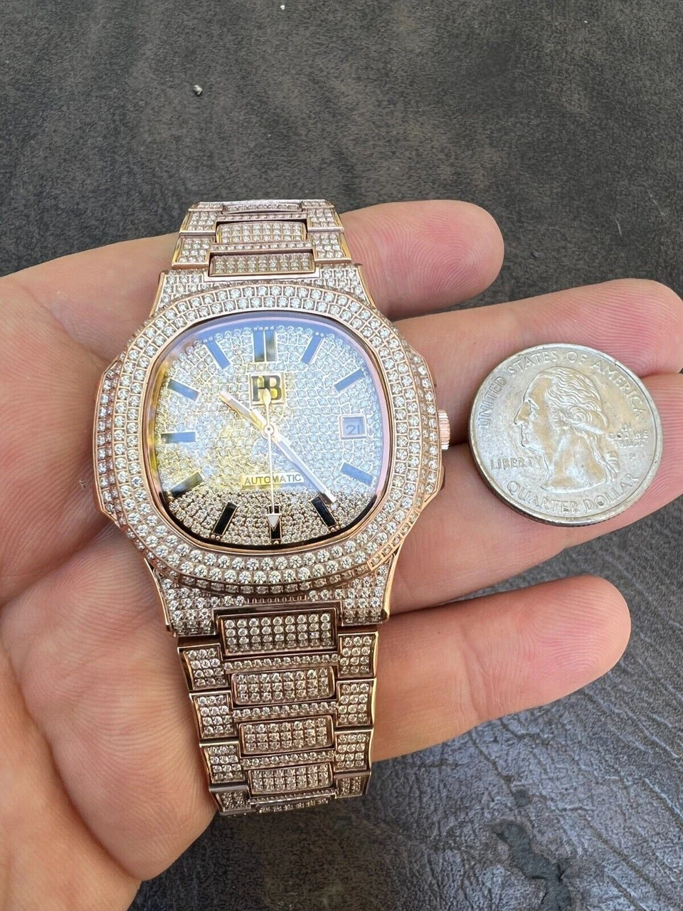 Real 14ct MOISSANITE Mens Watch Iced Stainless 14k Rose Gold Pass Diamond Test 12 Real 14ct MOISSANITE Mens Watch Iced Stainless 14k Rose Gold Pass Diamond Test - Image 10