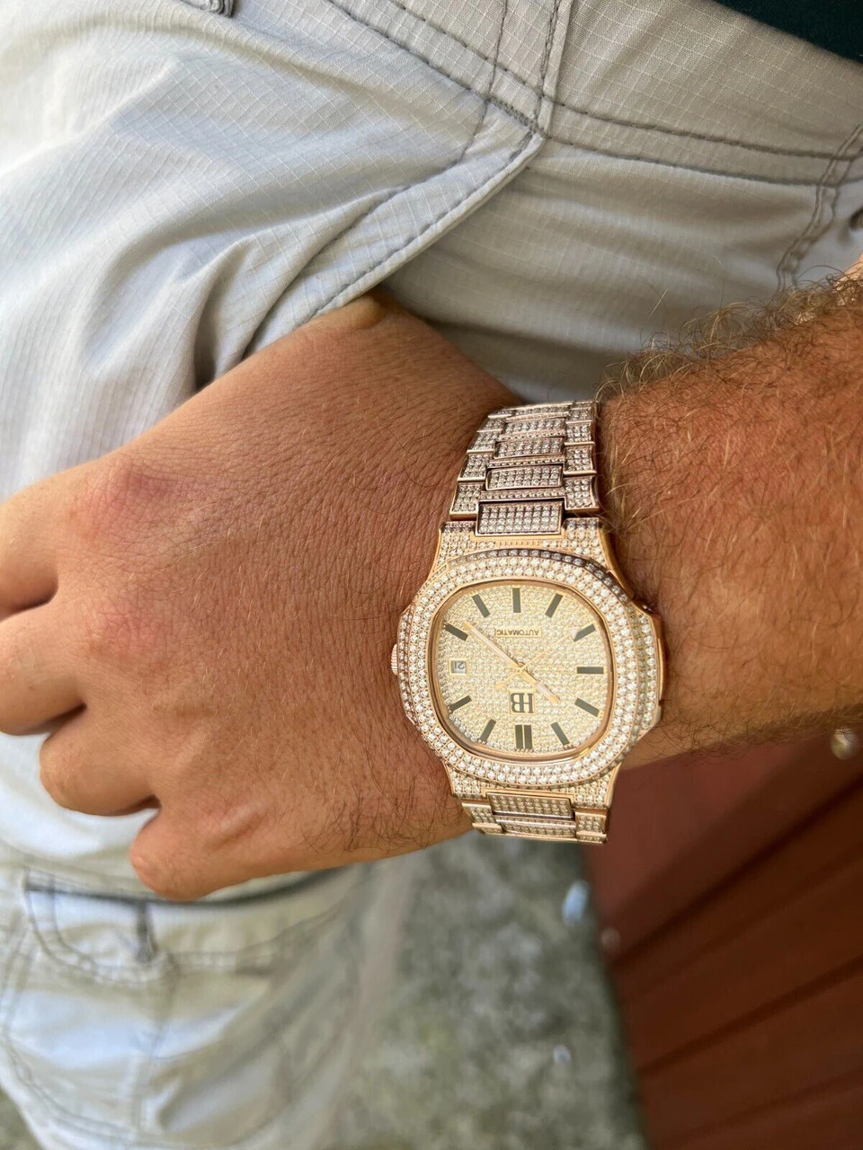 Real 14ct MOISSANITE Mens Watch Iced Stainless 14k Rose Gold Pass Diamond Test 14 Real 14ct MOISSANITE Mens Watch Iced Stainless 14k Rose Gold Pass Diamond Test - Image 12