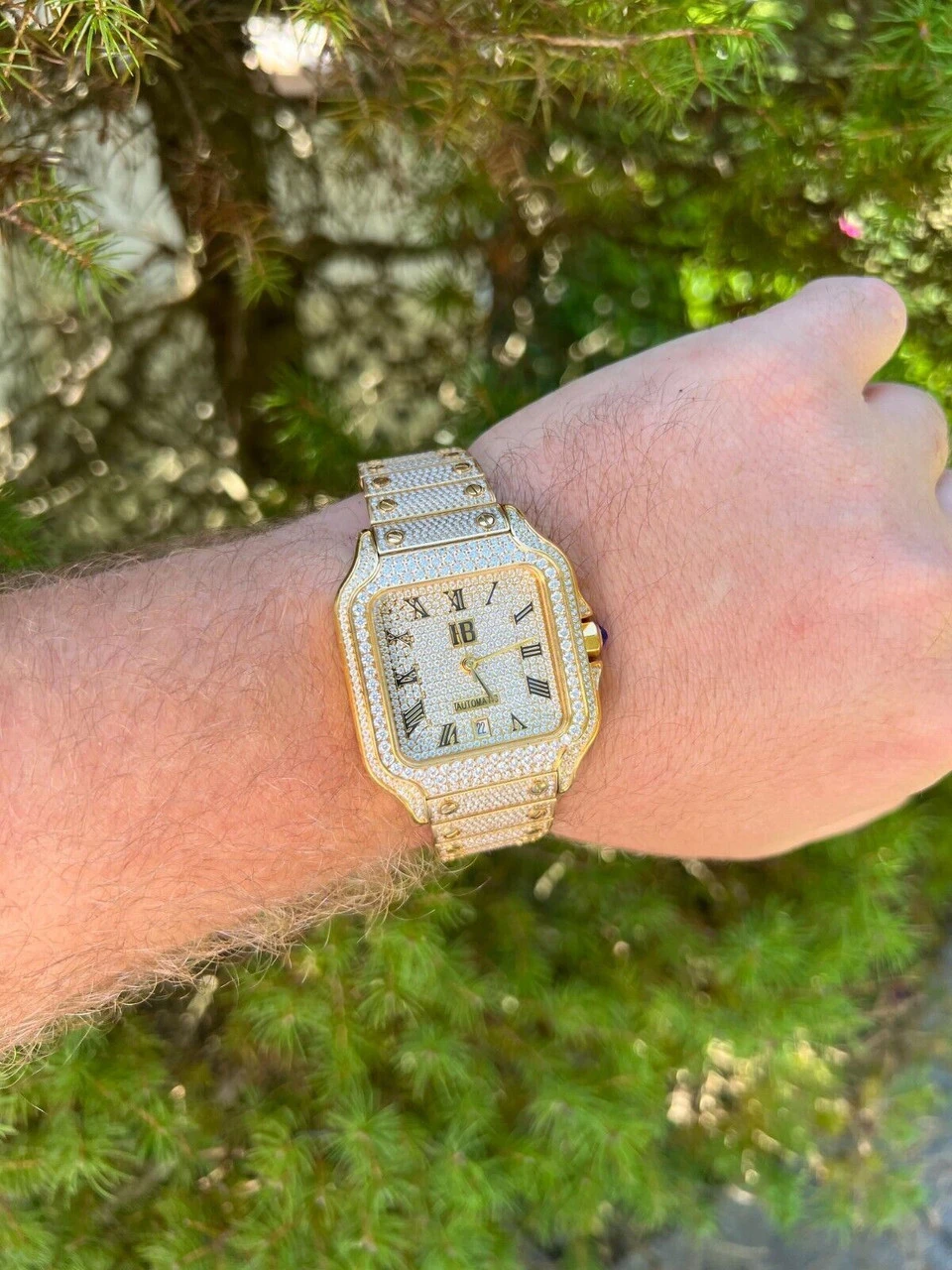 Real 16ct VVS MOISSANITE Mens Gold Watch Iced Sweeping Hand Automatic Hip Hop 9 Real 16ct VVS MOISSANITE Mens Gold Watch Iced Sweeping Hand Automatic Hip Hop - Image 7