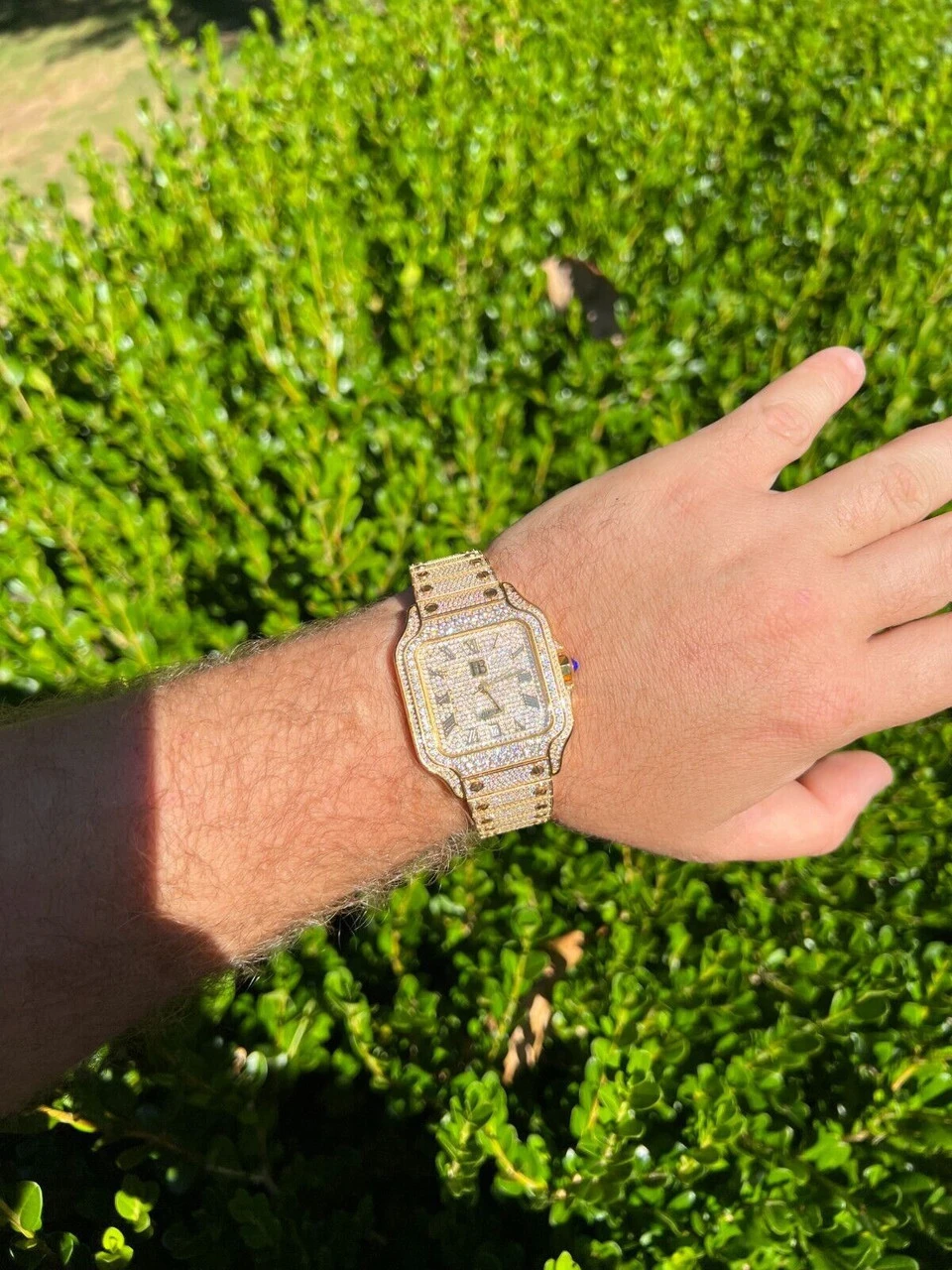 Real 16ct VVS MOISSANITE Mens Gold Watch Iced Sweeping Hand Automatic Hip Hop 4 Real 16ct VVS MOISSANITE Mens Gold Watch Iced Sweeping Hand Automatic Hip Hop - Image 2