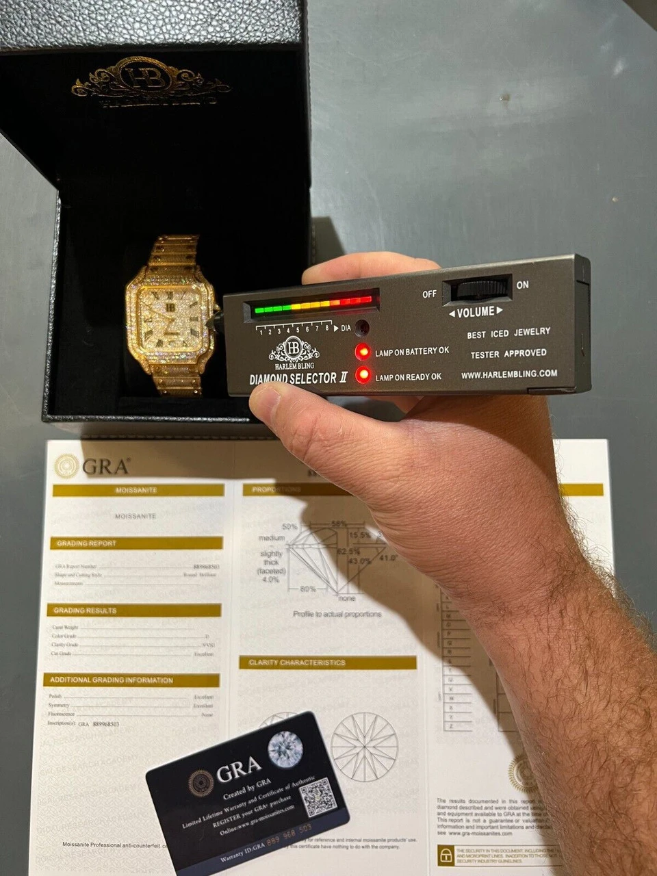 Real 16ct VVS MOISSANITE Mens Gold Watch Iced Sweeping Hand Automatic Hip Hop 14 Real 16ct VVS MOISSANITE Mens Gold Watch Iced Sweeping Hand Automatic Hip Hop - Image 12